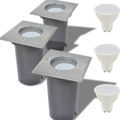 vidaXL Luces de suelo de exterior cuadradas 3 unidades Clearance