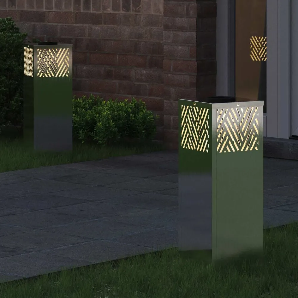 vidaXL Luz de camino LED solar 2 pcs Plateado Acero inoxidable Discount