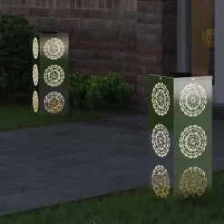 vidaXL Iluminación-Luz de camino LED solar 2 pcs Plateado