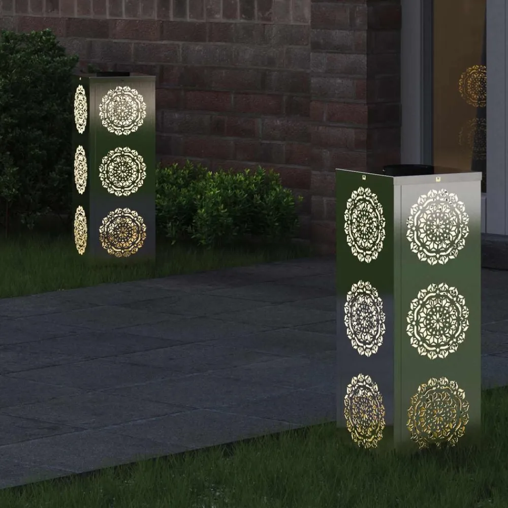 vidaXL Iluminación-Luz de camino LED solar 2 pcs Plateado