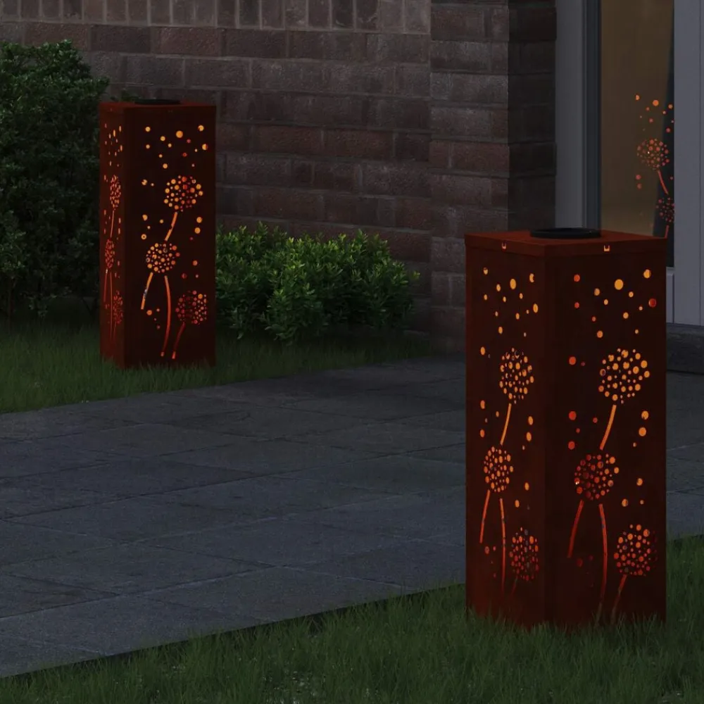 vidaXL Iluminación-Luz de camino LED solar 2 pcs Oxidado Acero autopatinable