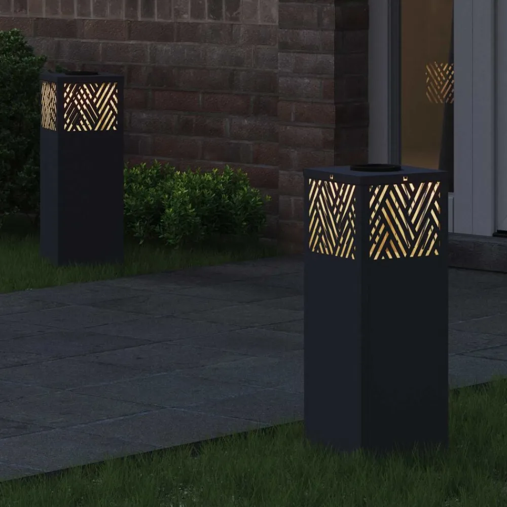vidaXL Iluminación-Luz de camino LED solar 2 pcs Acero laminado en frío