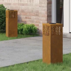 vidaXL Iluminación-Luz de camino LED solar 2 pcs Bronce Acero autopatinable