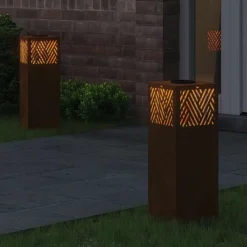vidaXL Iluminación-Luz de camino LED solar 2 pcs Bronce Acero autopatinable
