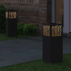 vidaXL Luz de camino LED solar 2 pcs Acero laminado en frío Negro Online