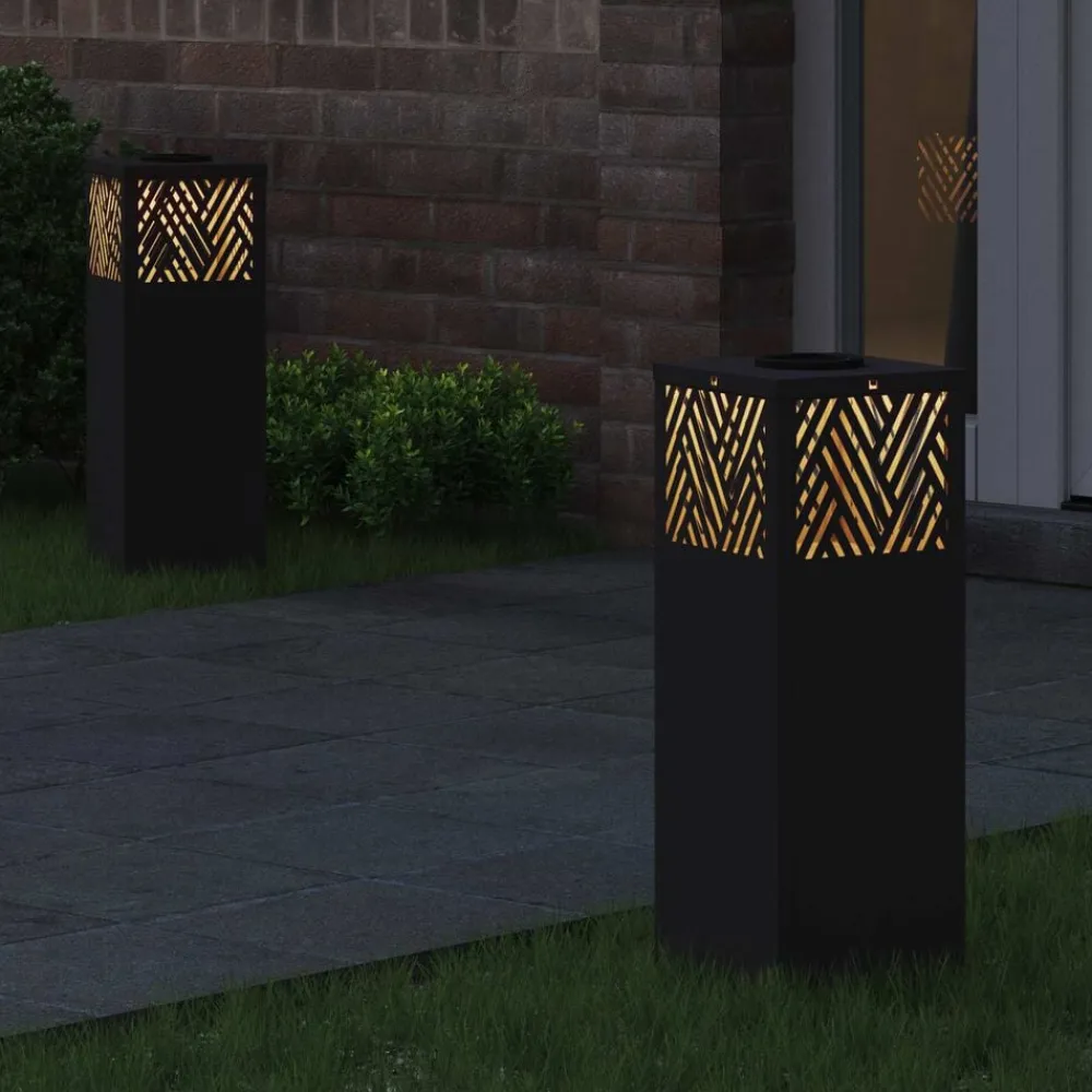 vidaXL Luz de camino LED solar 2 pcs Acero laminado en frío Negro Online