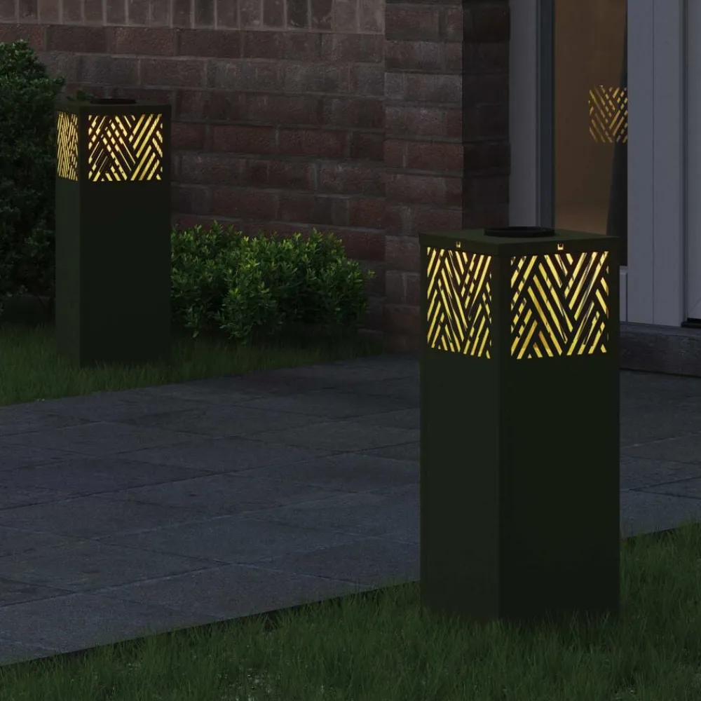 vidaXL Luz de camino LED solar con luces con batería 2 pcs Verde oliva Sale