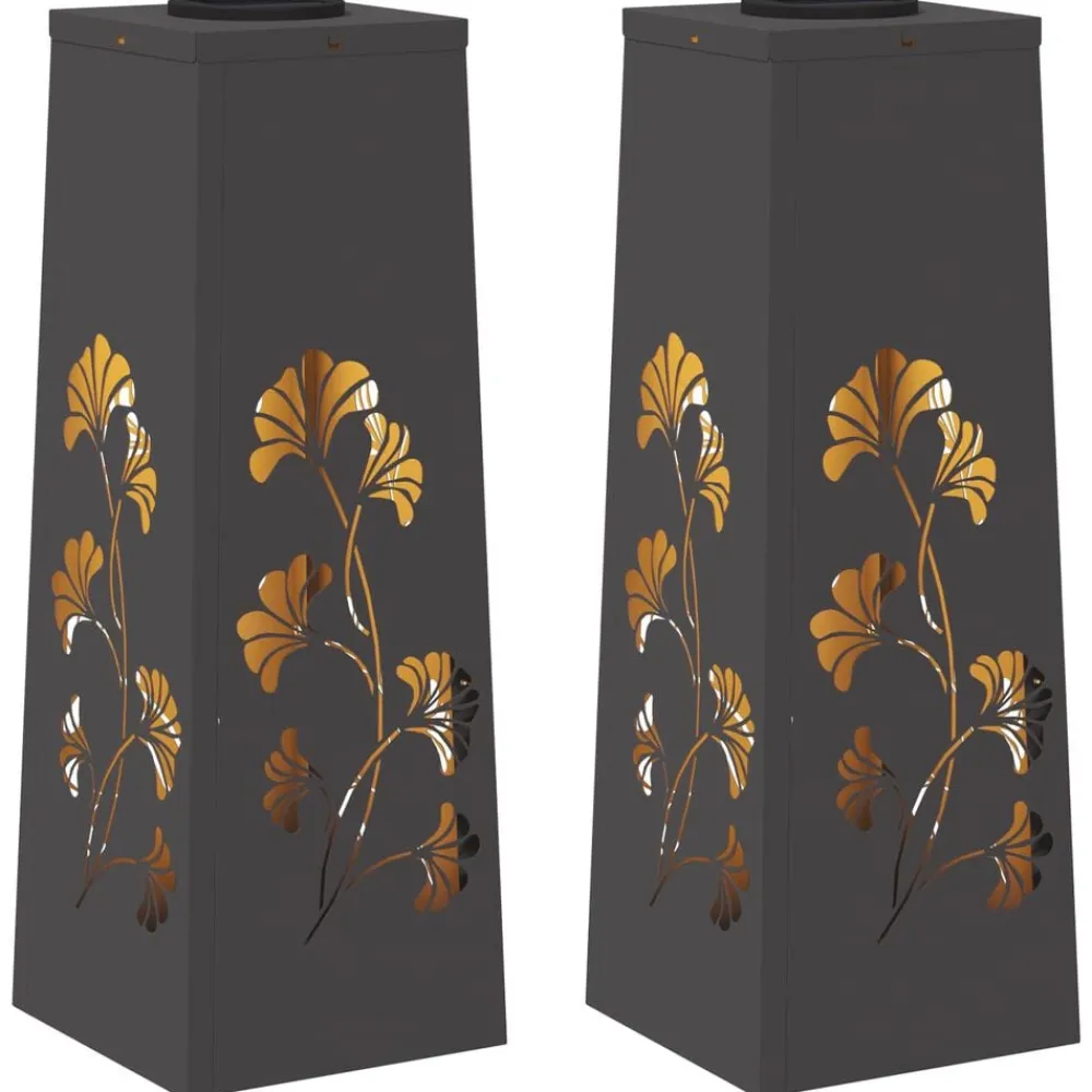 vidaXL Luz de camino LED solar 2 pcs Acero laminado en frío Negro Hot