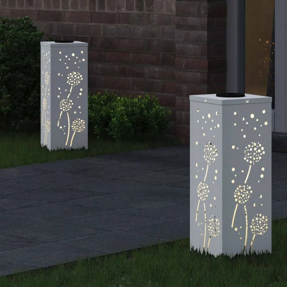 vidaXL Iluminación-Luz de camino LED solar 2 pcs Acero laminado en frío