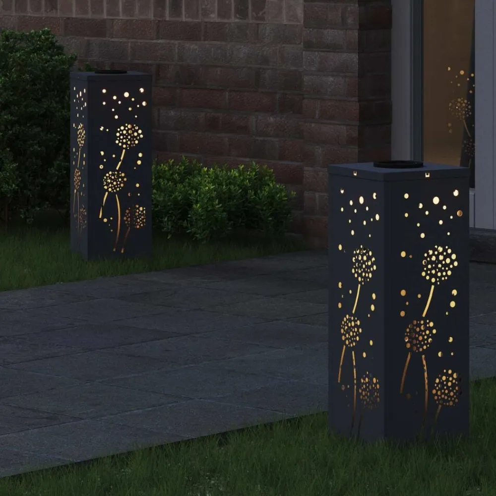 vidaXL Iluminación-Luz de camino LED solar 2 pcs Acero laminado en frío