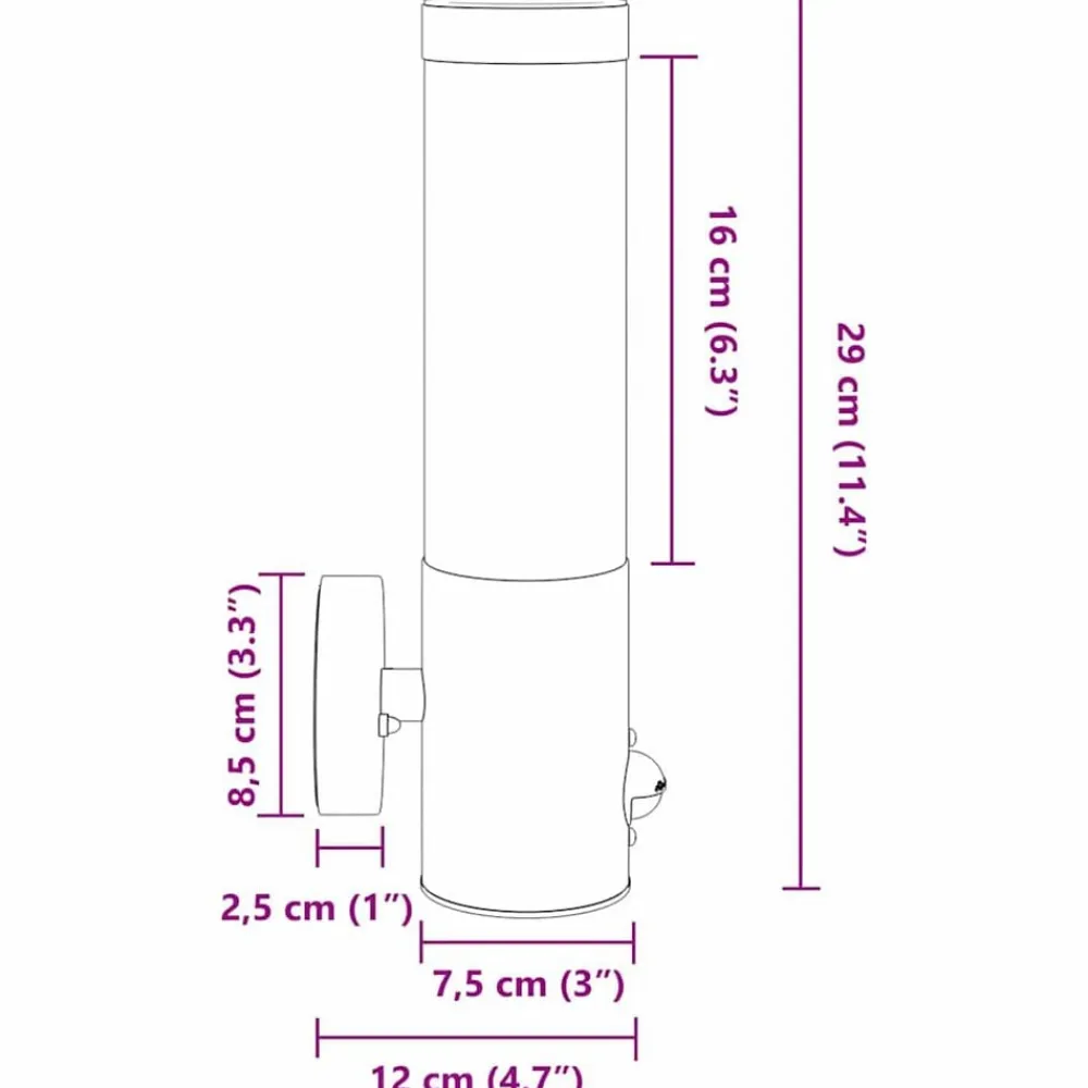 vidaXL Luz de pared exterior 12 x 8,5 x 29 cm Negro Clearance