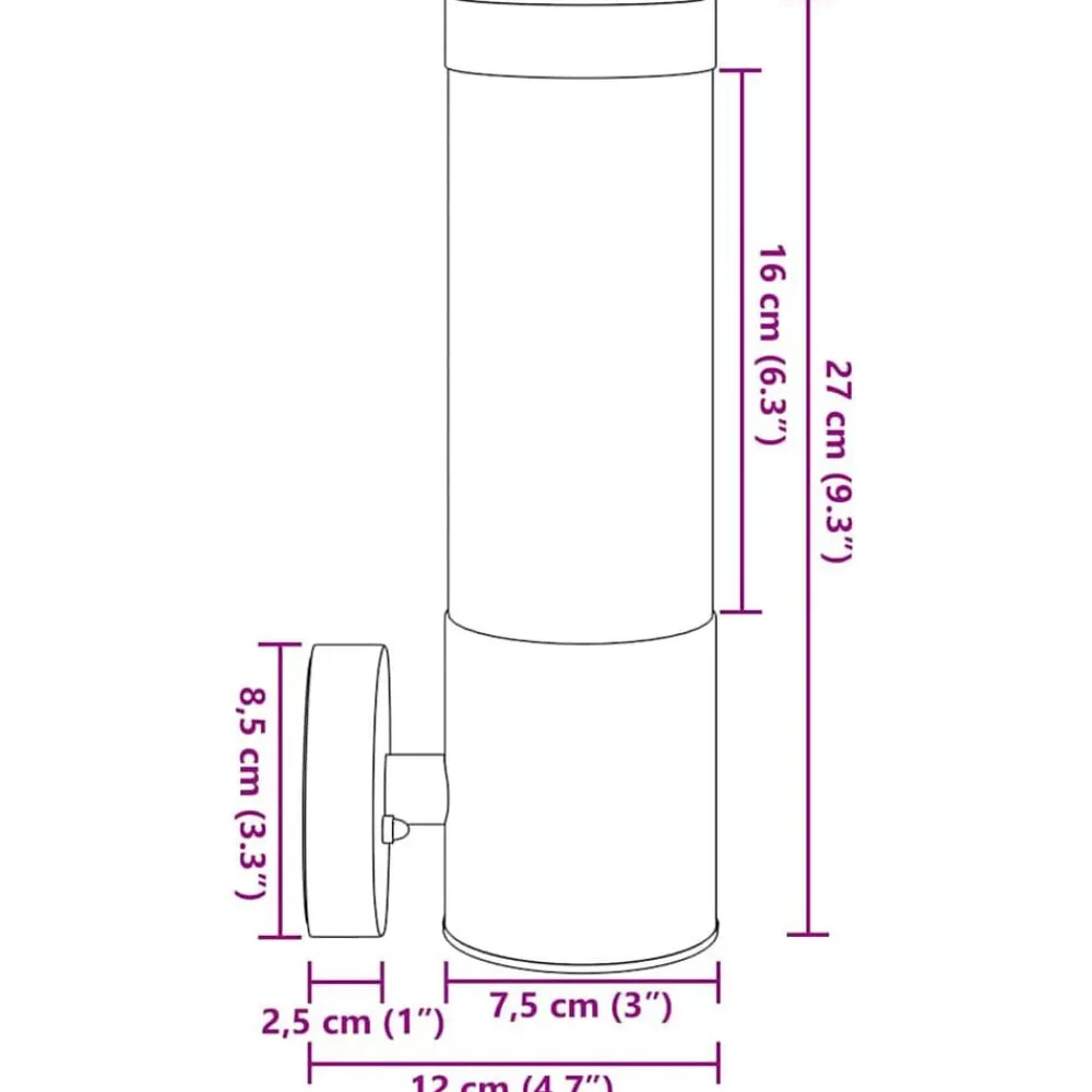 vidaXL Luz de pared exterior 12 x 8,5 x 27 cm Plateado Online