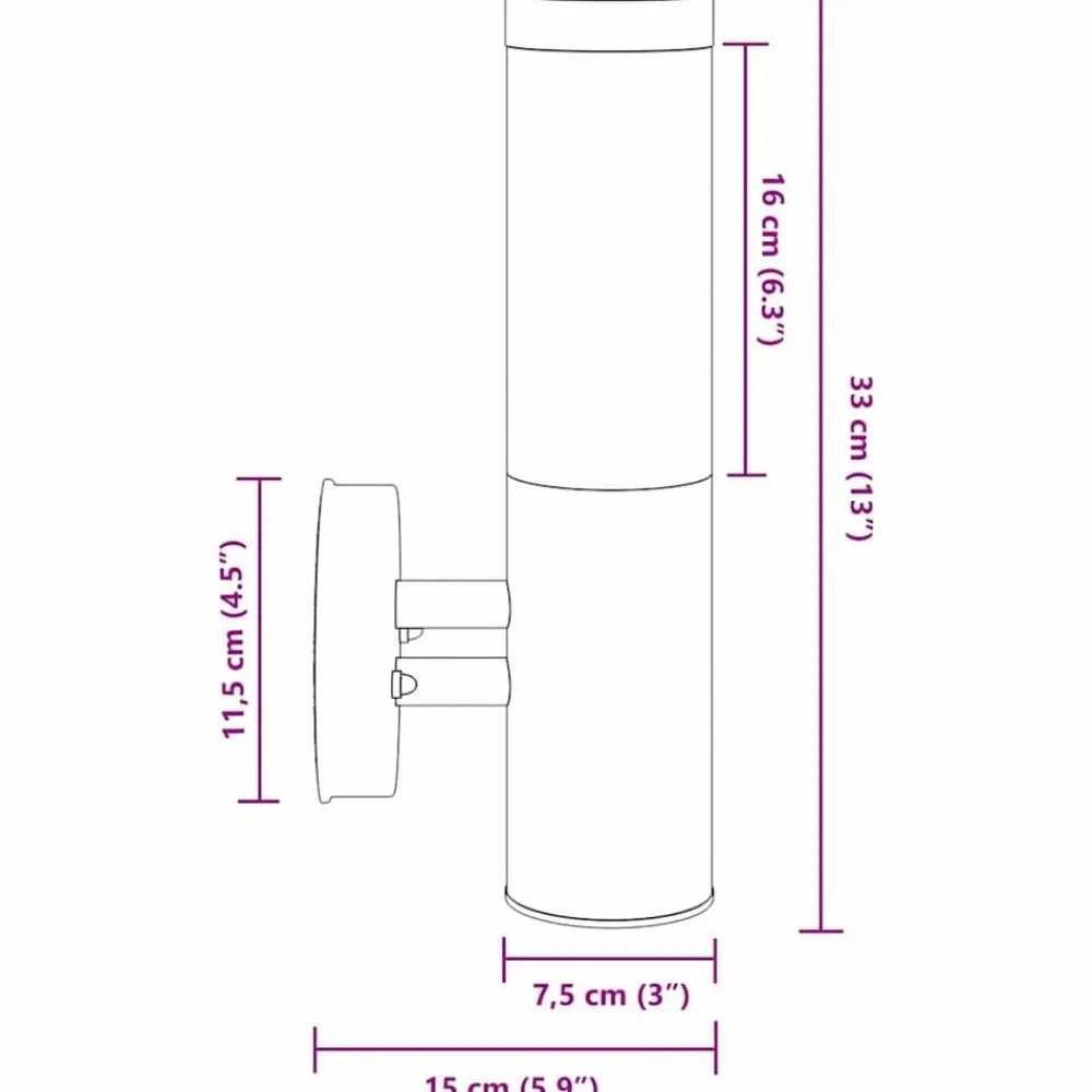 vidaXL Luz de pared exterior 15 x 7,5 x 33 cm Negro Clearance