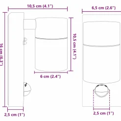 vidaXL Luz de pared exterior Plateado 6,5 x 10,5 x 16 cm Acero inoxidable Outlet