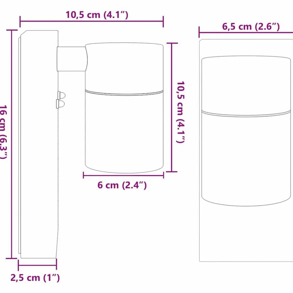 vidaXL Luz de pared exterior Plateado 6,5 x 10,5 x 16 cm Acero inoxidable Discount