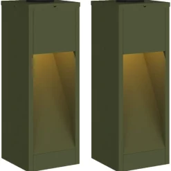 vidaXL Luz de Sendero LED Solar 2 pcs Verde oliva Hot