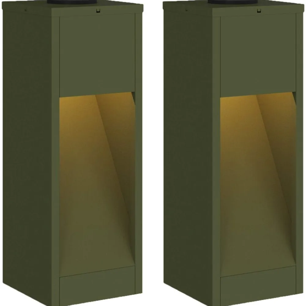 vidaXL Luz de Sendero LED Solar 2 pcs Verde oliva Hot