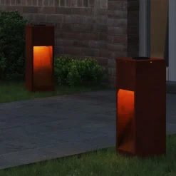vidaXL Iluminación-Luz de Sendero LED Solar 2 pcs Bronce Acero autopatinable