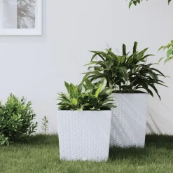 vidaXL Macetero con interior extraíble PP ratán 21/32 L Blanco Outlet