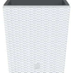 vidaXL Macetero con interior extraíble PP ratán 21/32 L Blanco Outlet
