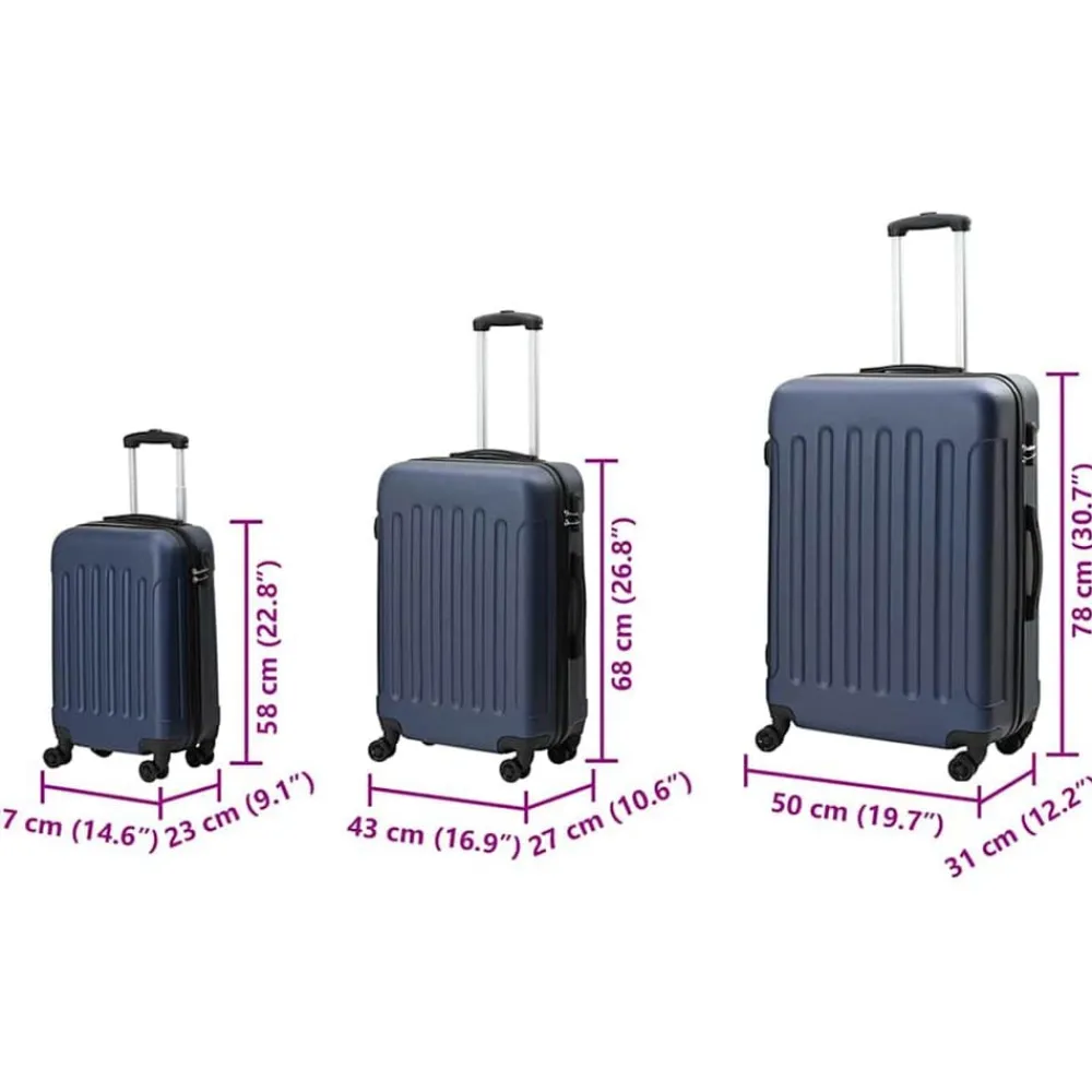 vidaXL Maleta 3 pcs 50 x 31 x 78 cm Plástico ABS Azul oscuro Best