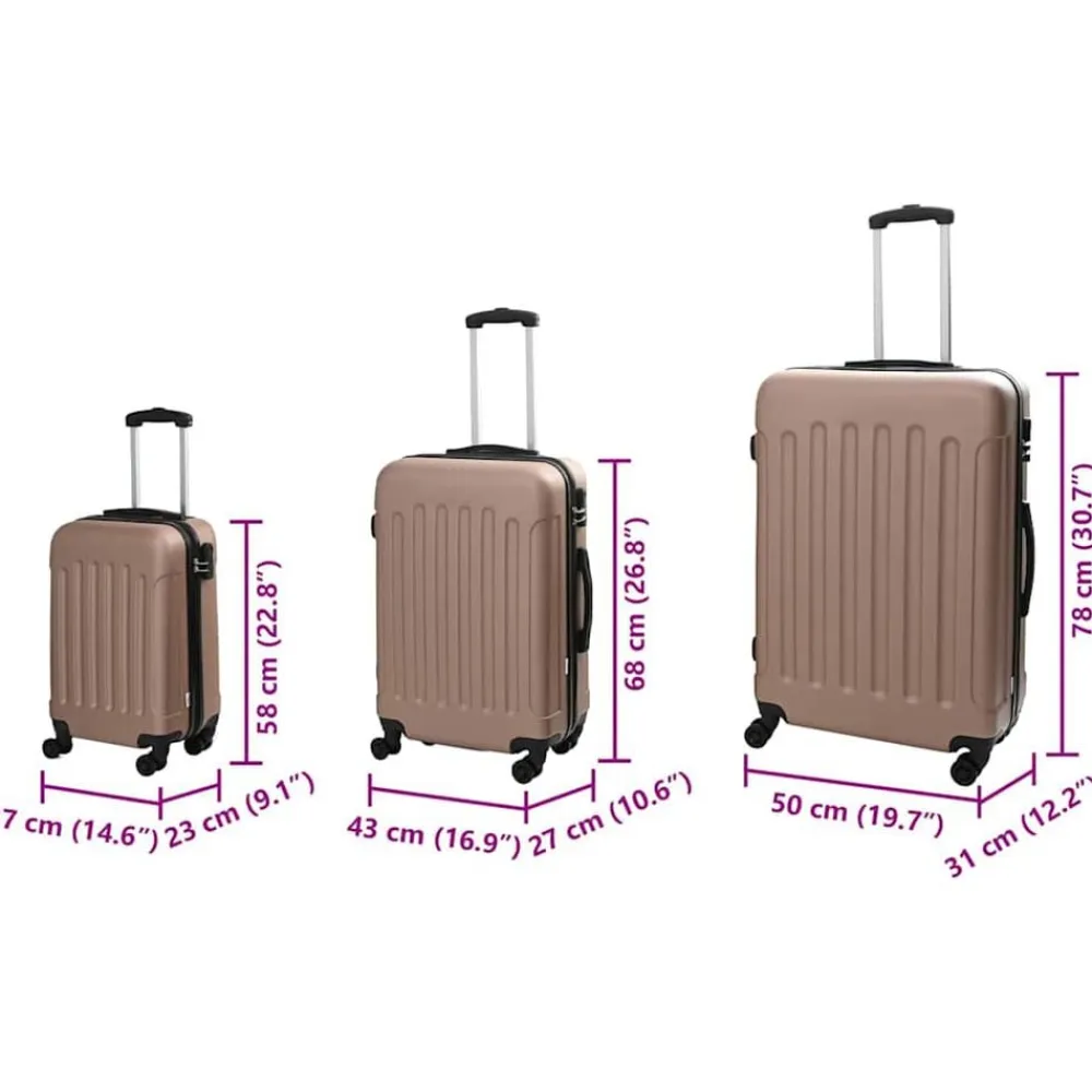 vidaXL Maleta 3 pcs 50 x 31 x 78 cm Plástico ABS Oro rosa Outlet