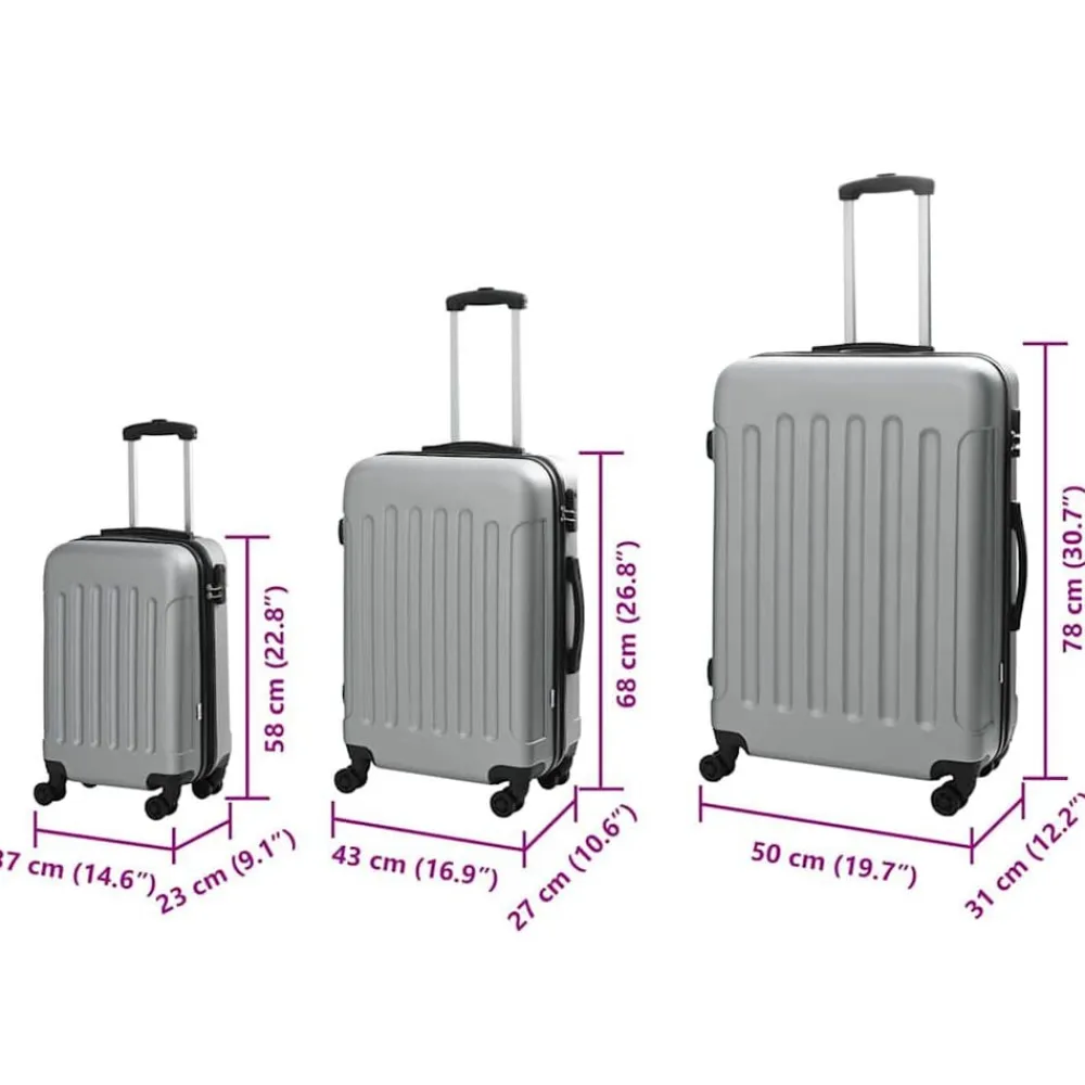 vidaXL Maleta 3 pcs 50 x 31 x 78 cm Plástico ABS Plateado Online