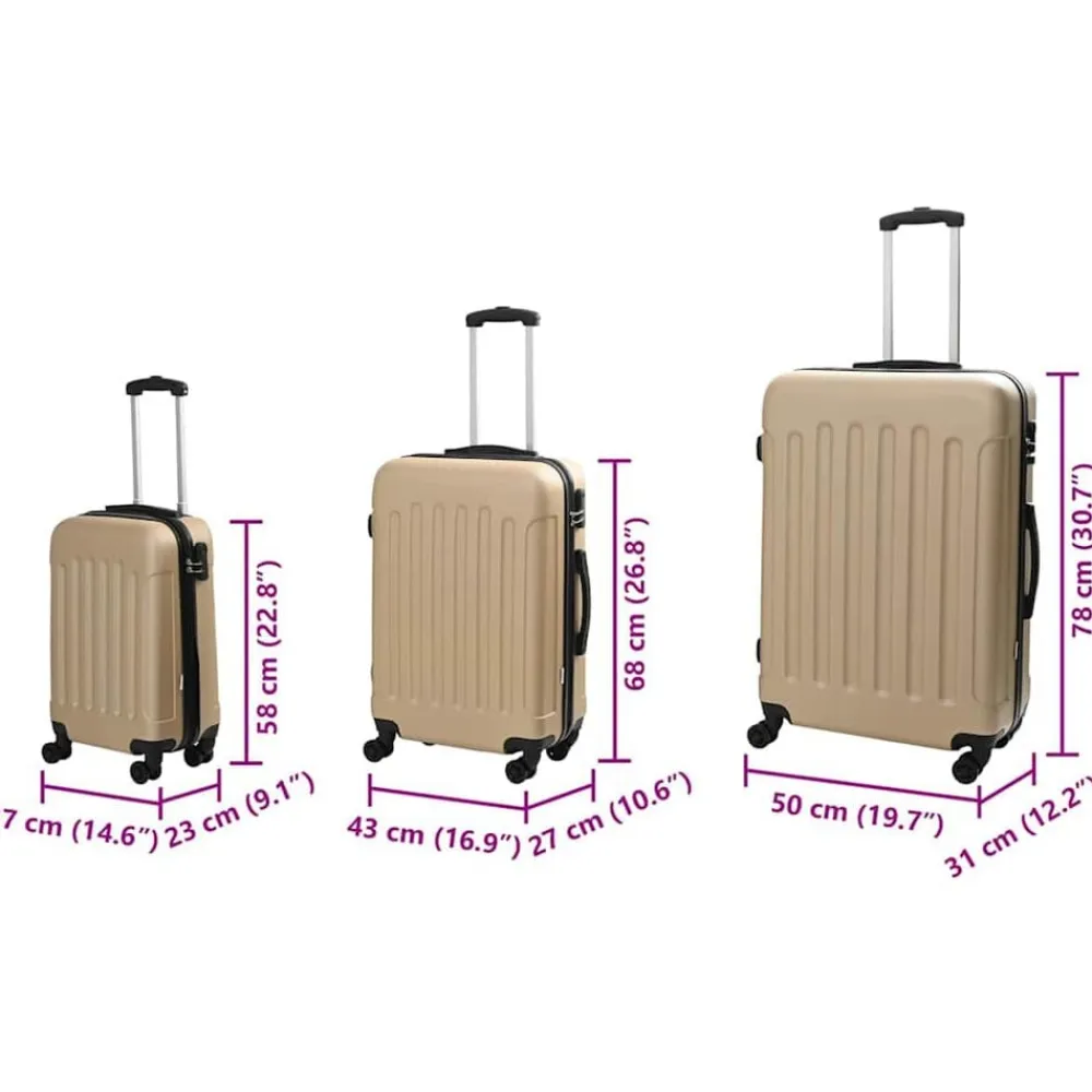 vidaXL Maleta con cerradura 3 pcs champán 50 x 31 x 78 cm Plástico ABS champán Discount