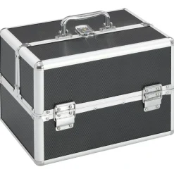 vidaXL Maletín de maquillaje aluminio 22x30x21 cm Negro Hot