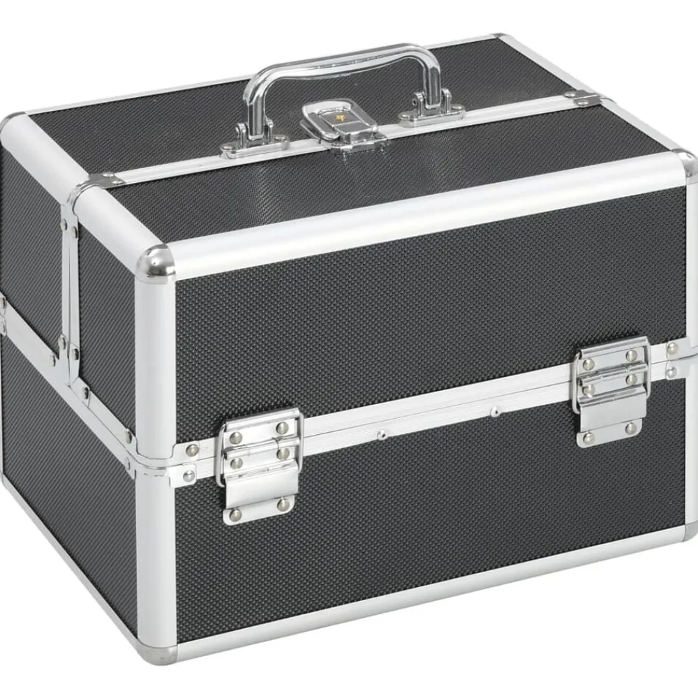 vidaXL Maletín de maquillaje aluminio 22x30x21 cm Negro Hot