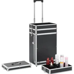 vidaXL Maletín trolley de maquillaje de aluminio Negro