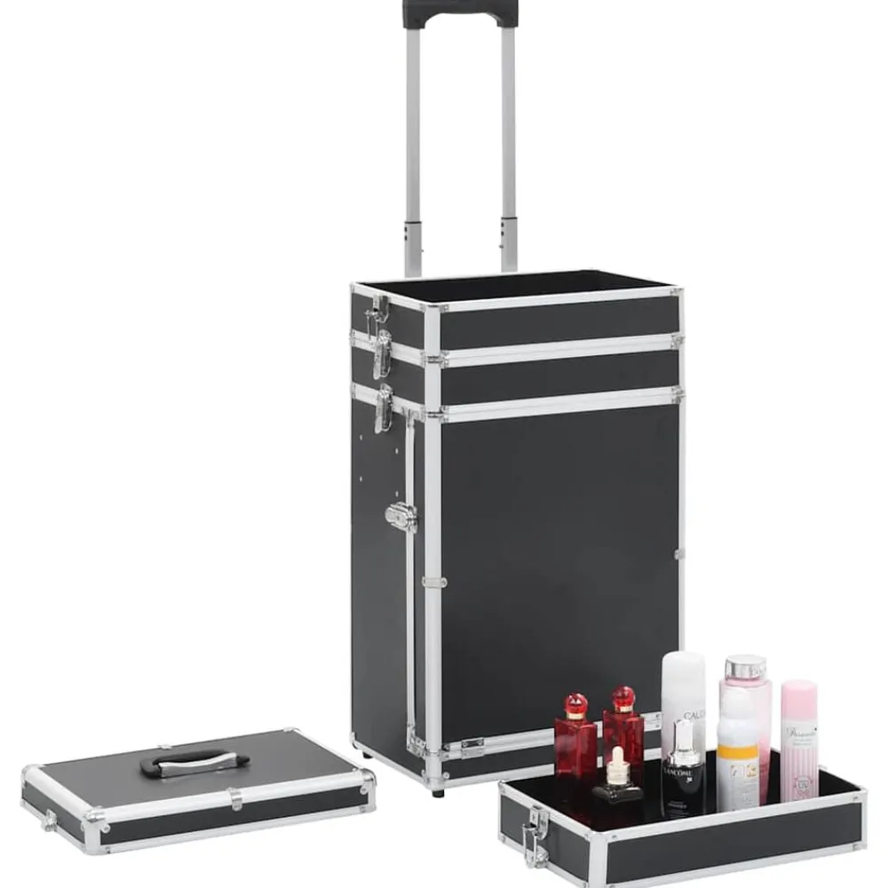 vidaXL Maletín trolley de maquillaje de aluminio Negro