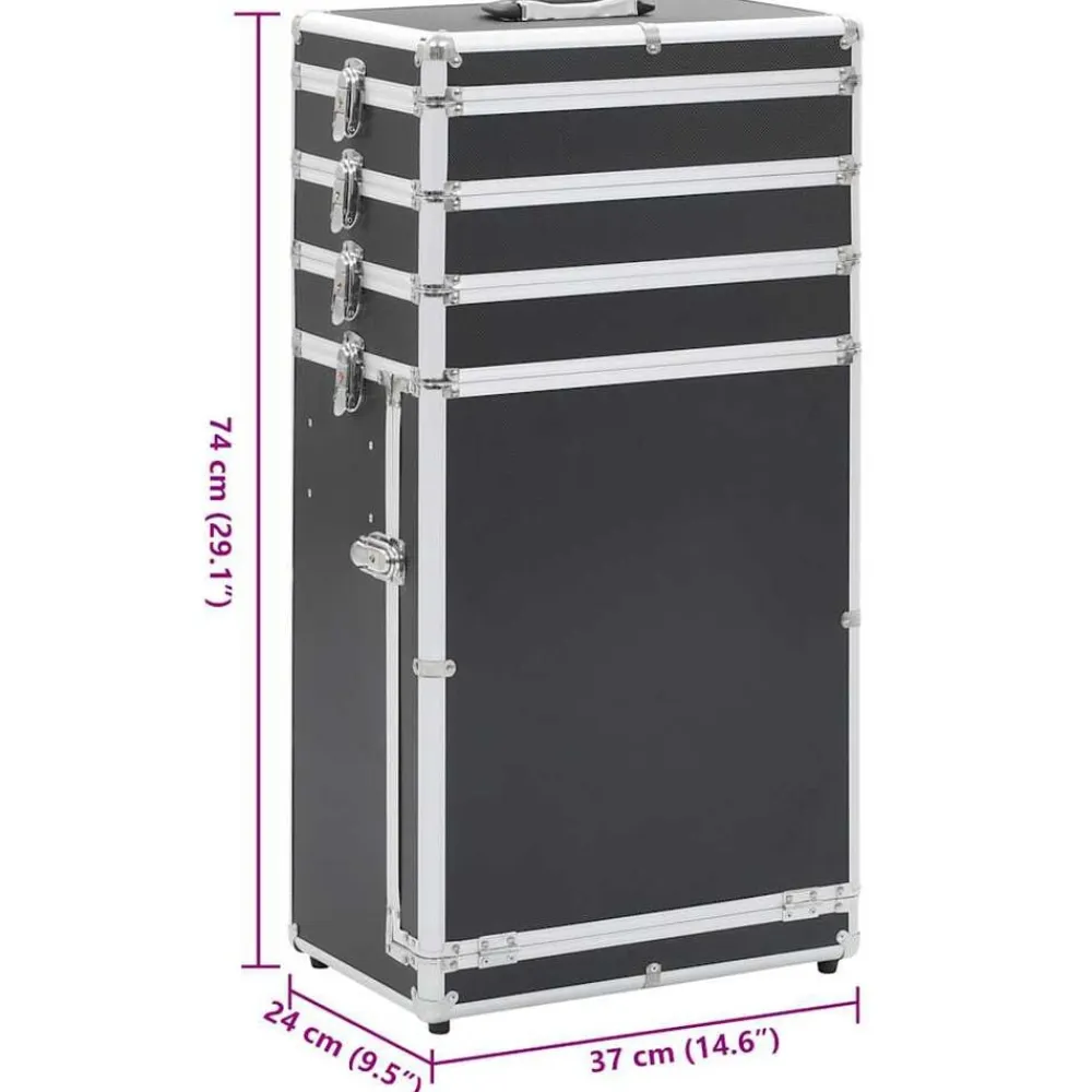vidaXL Maletín trolley de maquillaje de aluminio Negro