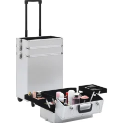 vidaXL Maletín trolley de maquillaje de aluminio Plateado Outlet