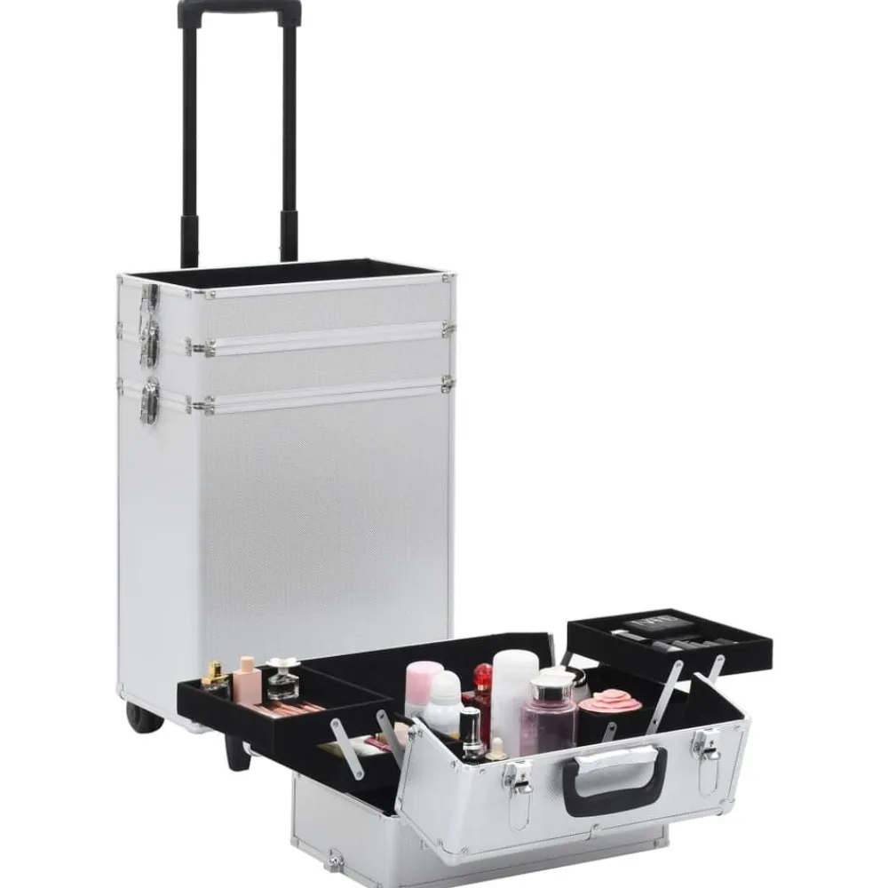 vidaXL Maletín trolley de maquillaje de aluminio Plateado Outlet