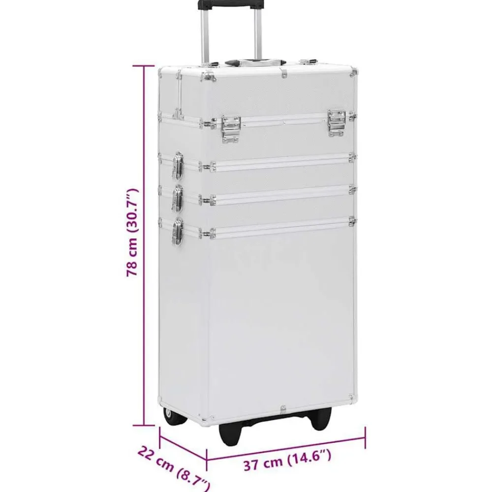vidaXL Maletín trolley de maquillaje de aluminio Plateado Outlet