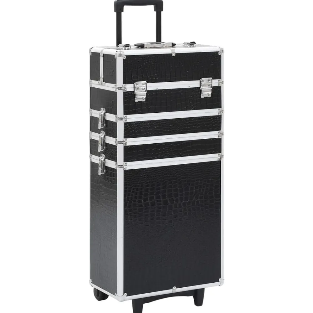 vidaXL Maletín trolley maquillaje aluminio negro estampado cocodrilo estampado de cocodrilo negro Outlet