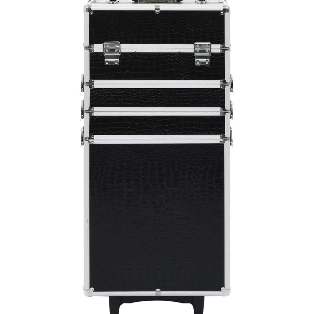 vidaXL Maletín trolley maquillaje aluminio negro estampado cocodrilo estampado de cocodrilo negro Outlet