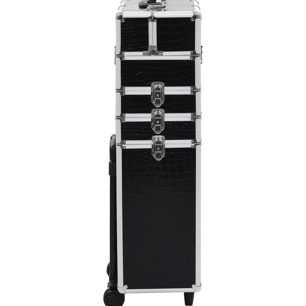 vidaXL Maletín trolley maquillaje aluminio negro estampado cocodrilo estampado de cocodrilo negro Outlet