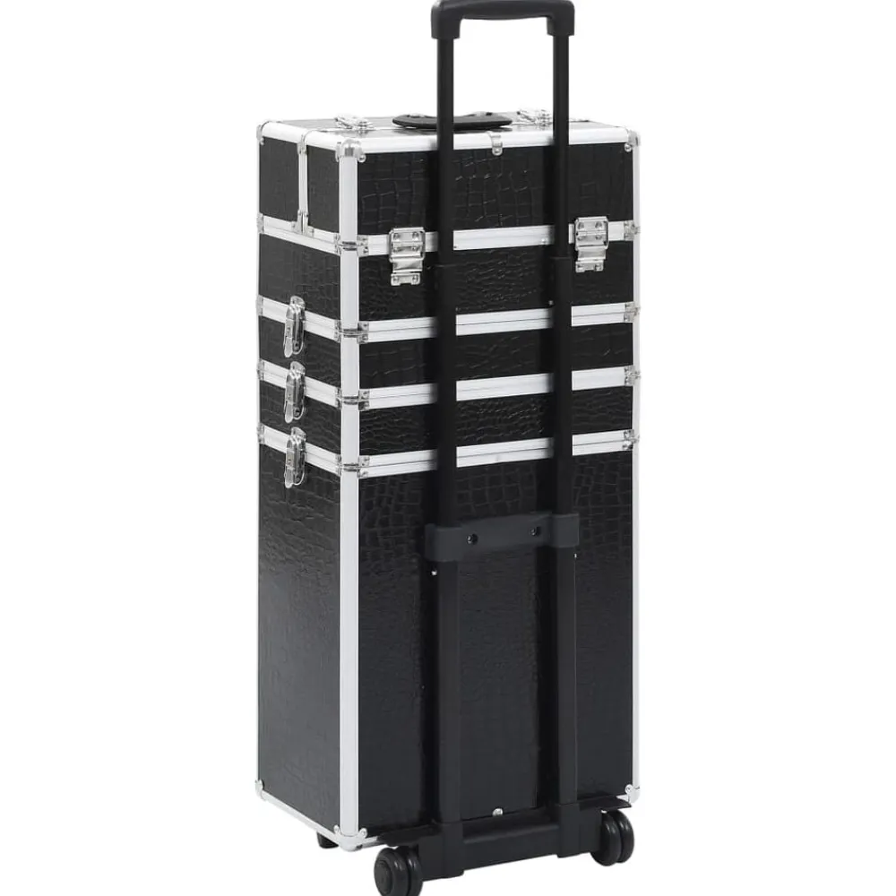 vidaXL Maletín trolley maquillaje aluminio negro estampado cocodrilo estampado de cocodrilo negro Outlet