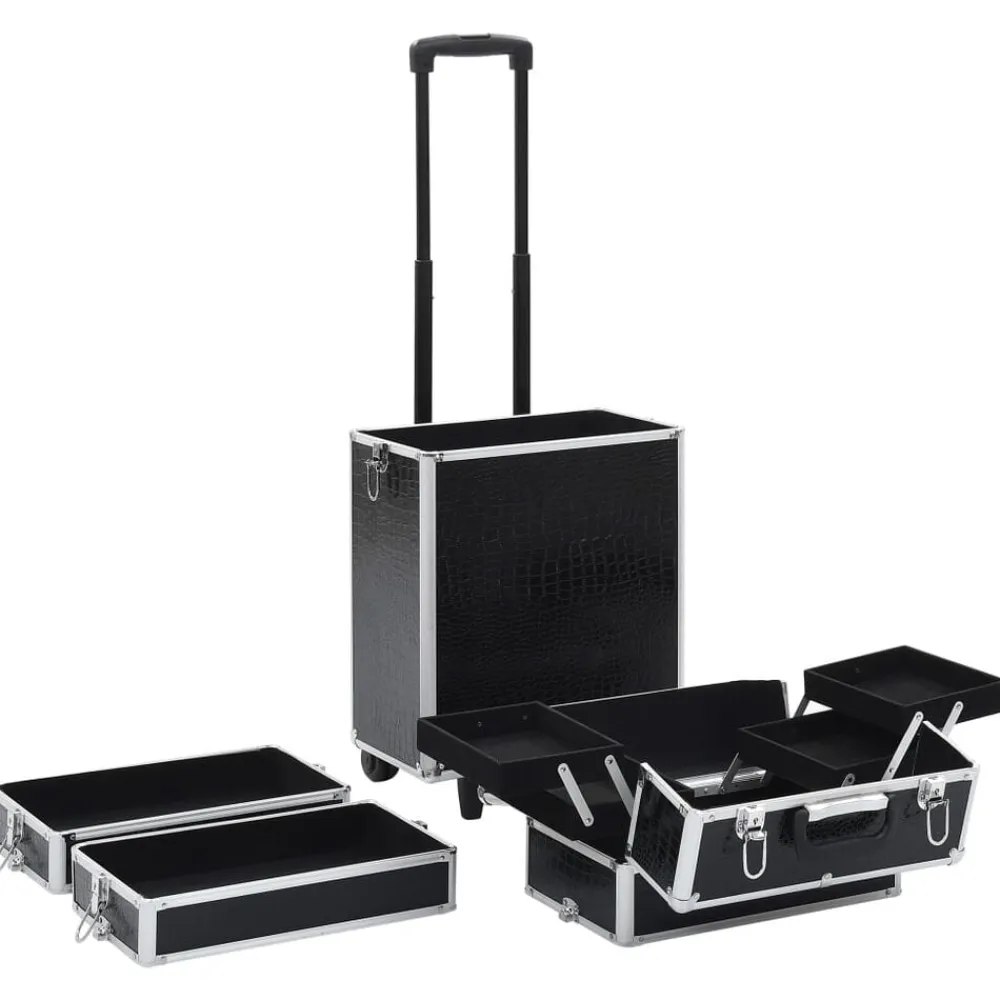 vidaXL Maletín trolley maquillaje aluminio negro estampado cocodrilo estampado de cocodrilo negro Outlet