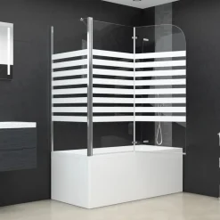 vidaXL Mampara de baño vidrio templado a rayas 120x68x130 cm Blanco Sale