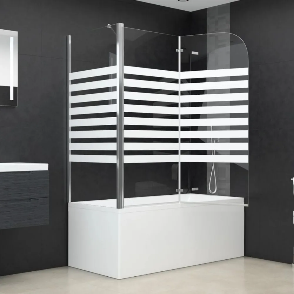 vidaXL Mampara de baño vidrio templado a rayas 120x68x130 cm Blanco Sale