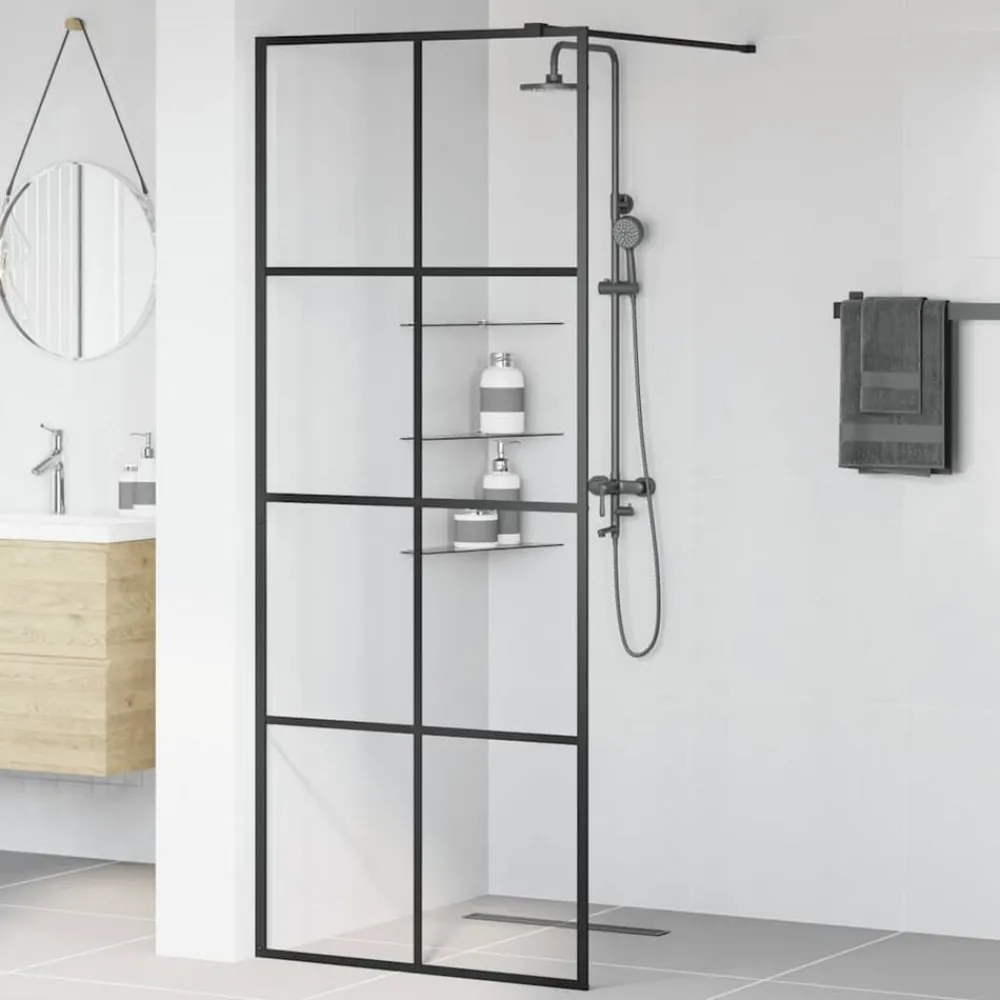 vidaXL Mampara de ducha accesible vidrio ESG claro 80x195 cm Negro Outlet
