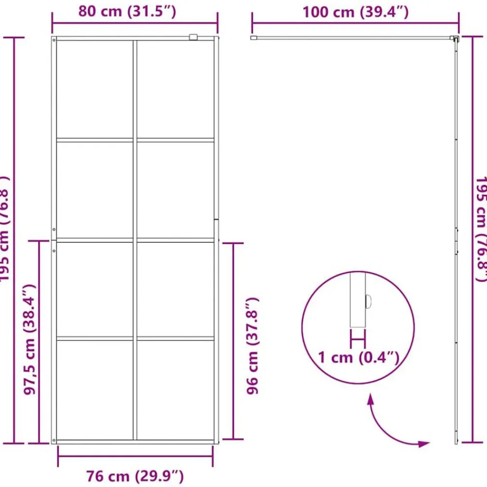 vidaXL Mampara de ducha accesible vidrio ESG claro 80x195 cm Negro Outlet