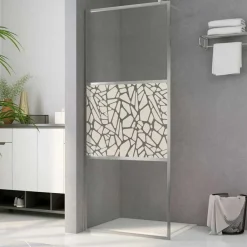 vidaXL Mampara de ducha accesible vidrio ESG diseño piedras 80x195 cm Plateado