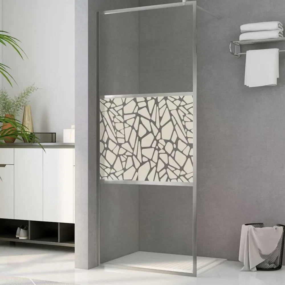 vidaXL Mampara de ducha accesible vidrio ESG diseño piedras 80x195 cm Plateado