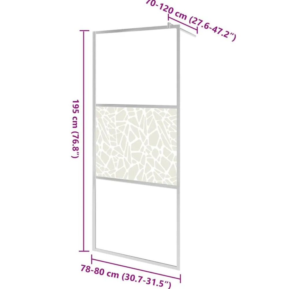 vidaXL Mampara de ducha accesible vidrio ESG diseño piedras 80x195 cm Plateado