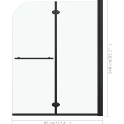 vidaXL Fontanería-Mampara de ducha plegable 2 paneles ESG negro 95x140 cm