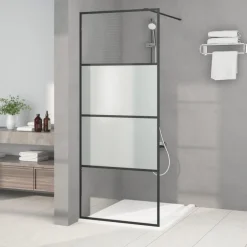 vidaXL Mampara de ducha vidrio ESG semiesmerilado 80x195 cm Negro Sale